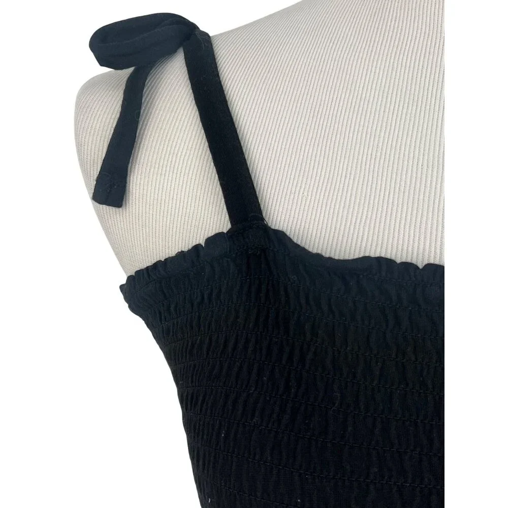 Garage Black Smocked Tie Straps & Ruffled Hem Crop Top - Picture 3 of 14